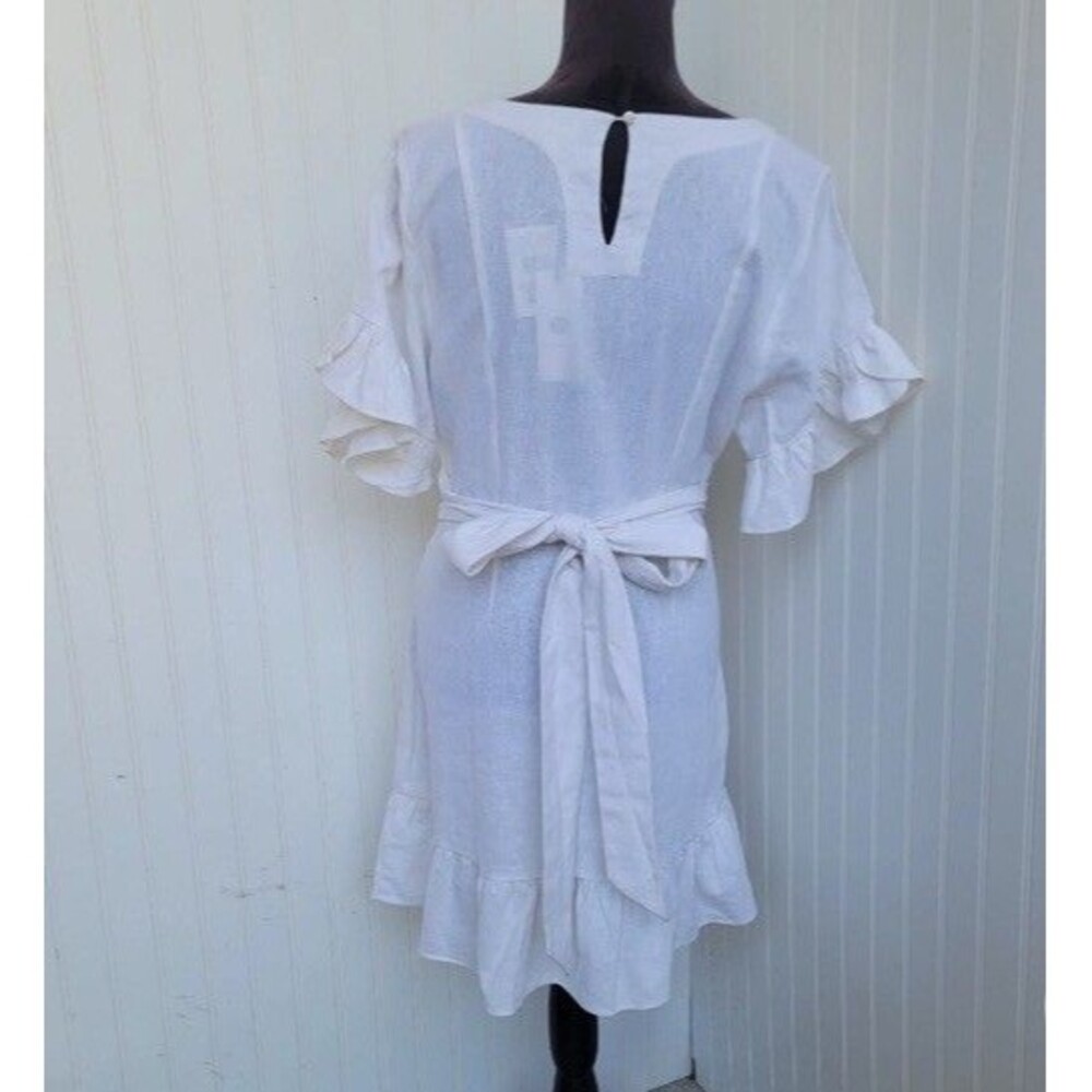 Socialite Ruffle Flare Wrap Tie Linen Blend Dress Women Stylish Ivoy Sz S - Picture 6 of 7